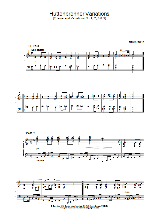 Download Franz Schubert Huttenbrenner Variations (Theme and Var Sheet Music