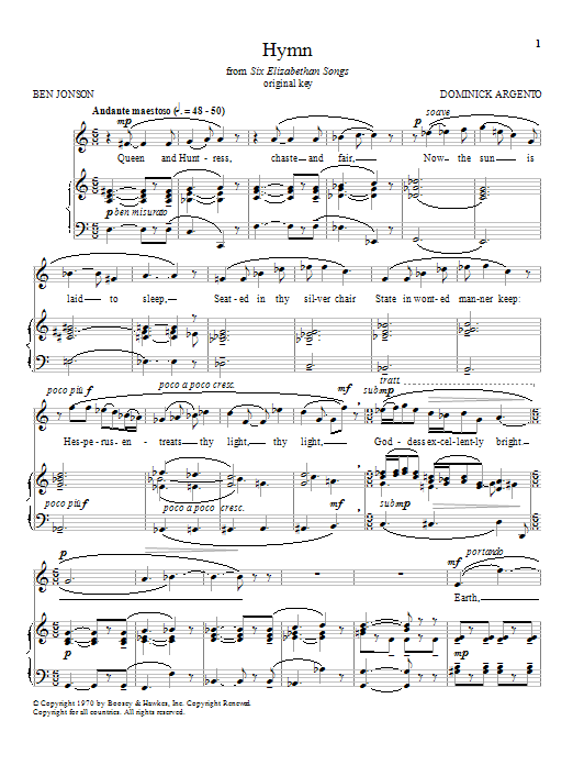 Download Dominick Argento Hymn Sheet Music