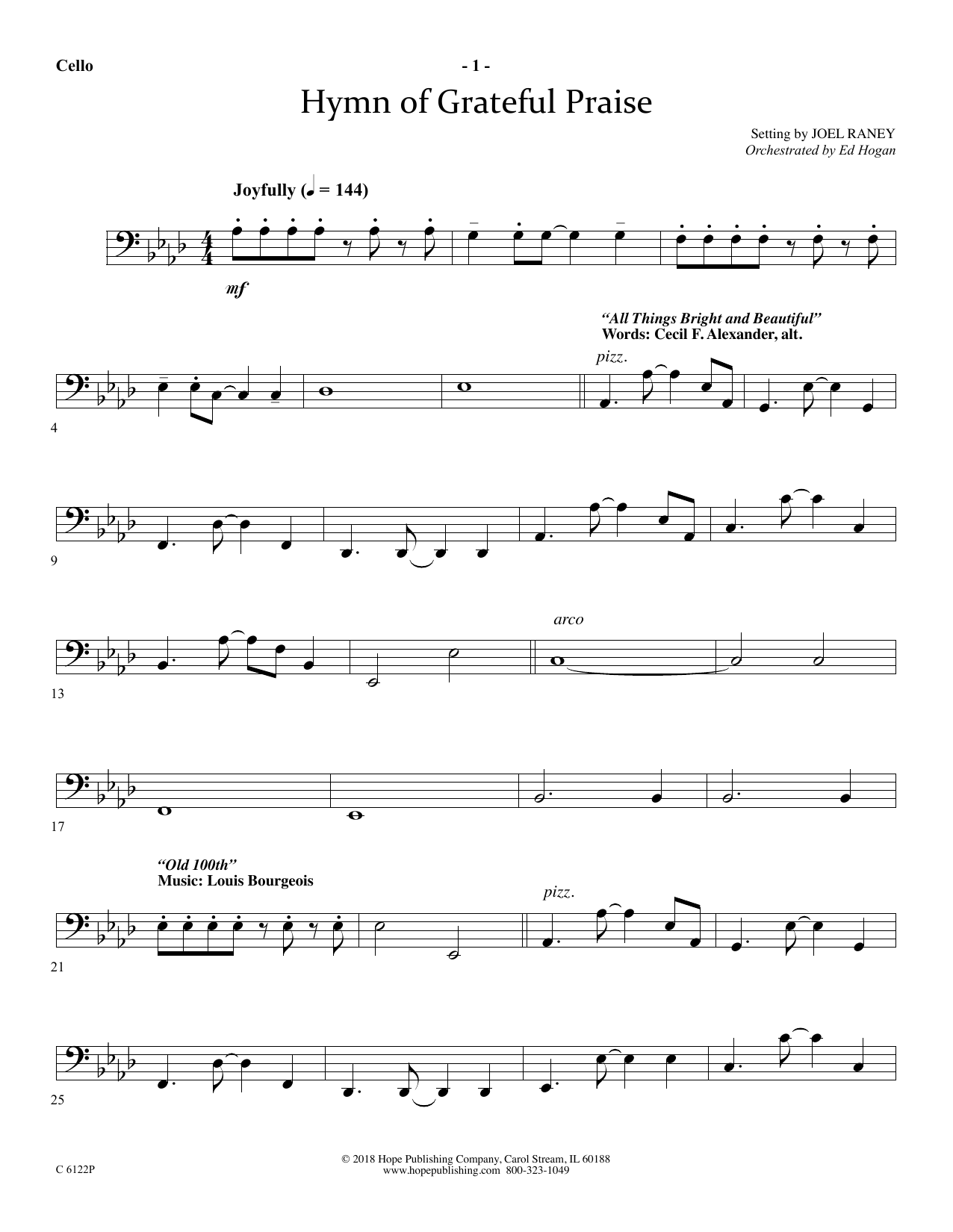Download Joel Raney Hymn Of Grateful Praise - Cello Sheet Music