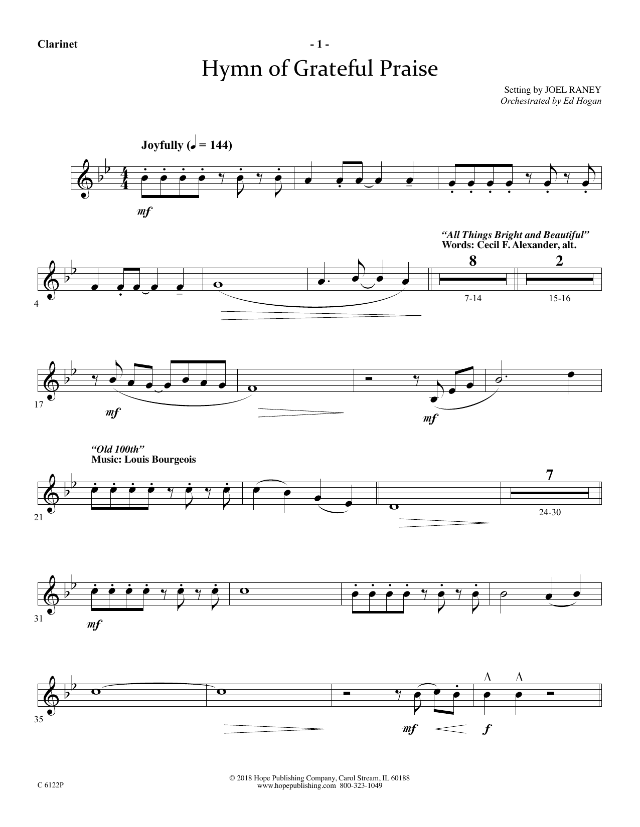Download Joel Raney Hymn Of Grateful Praise - Clarinet Sheet Music