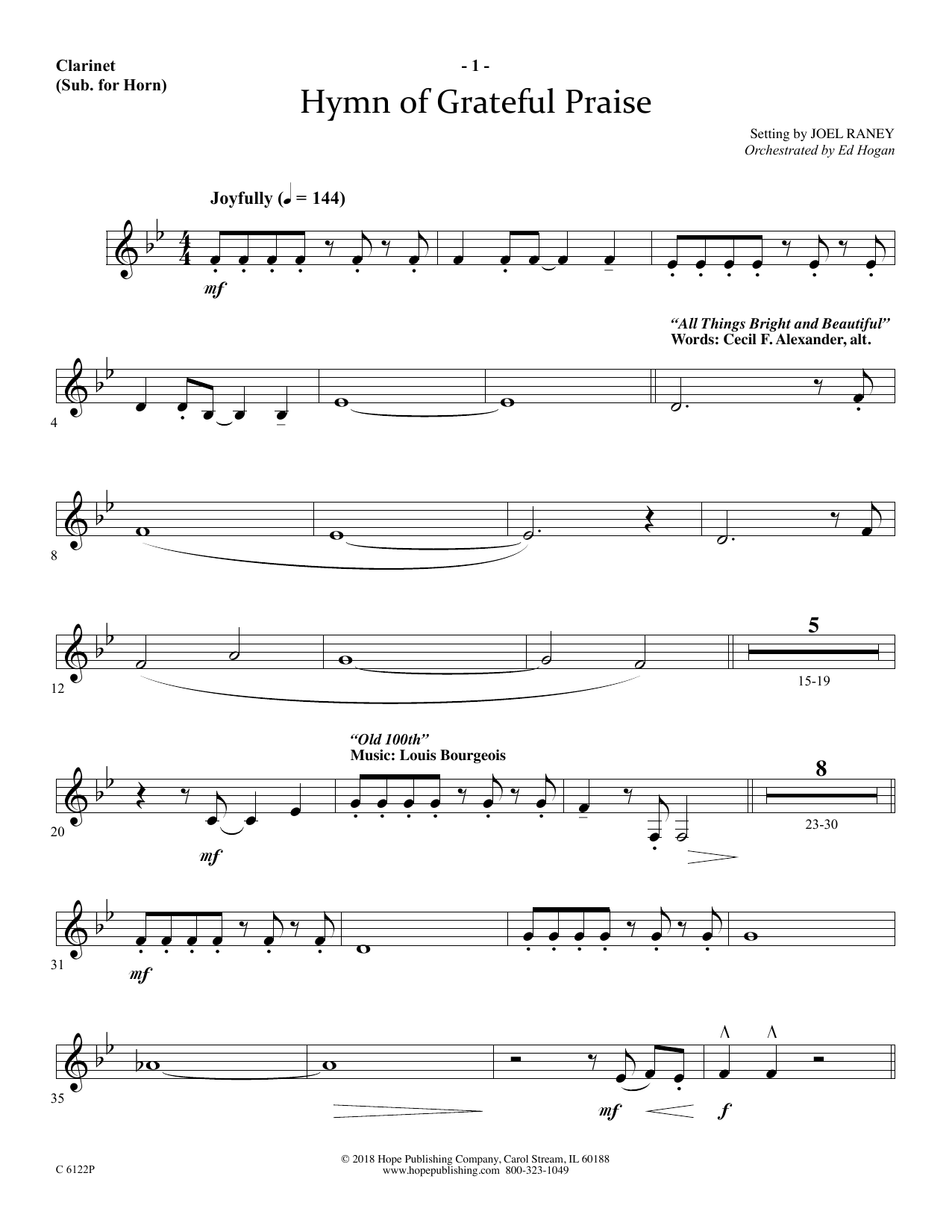 Download Joel Raney Hymn Of Grateful Praise - Clarinet (sub Sheet Music