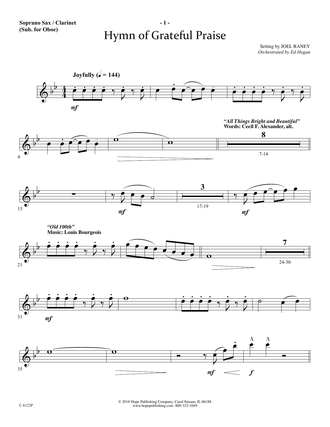 Download Joel Raney Hymn Of Grateful Praise - Soprano Sax/C Sheet Music