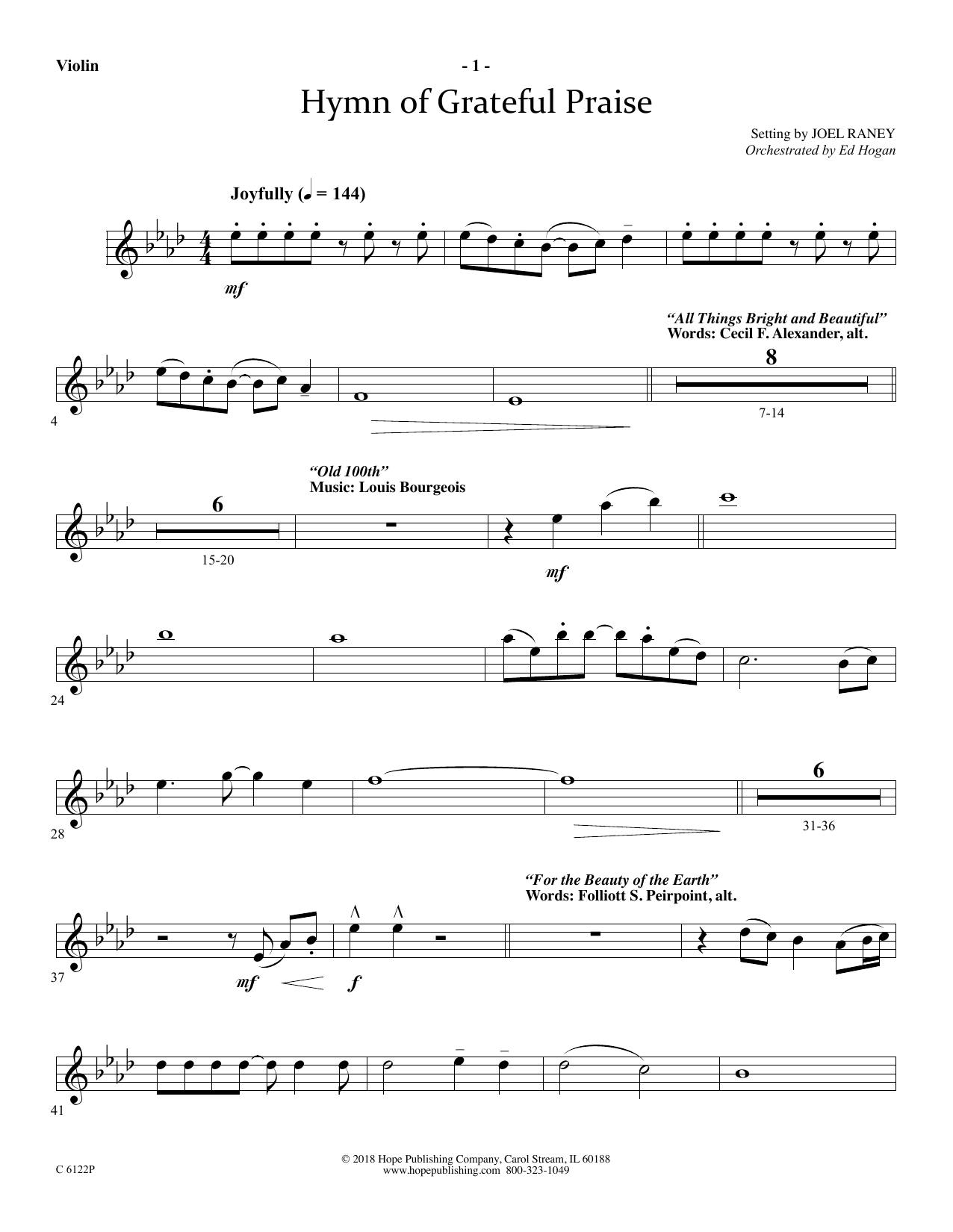 Download Joel Raney Hymn Of Grateful Praise - Violin Sheet Music