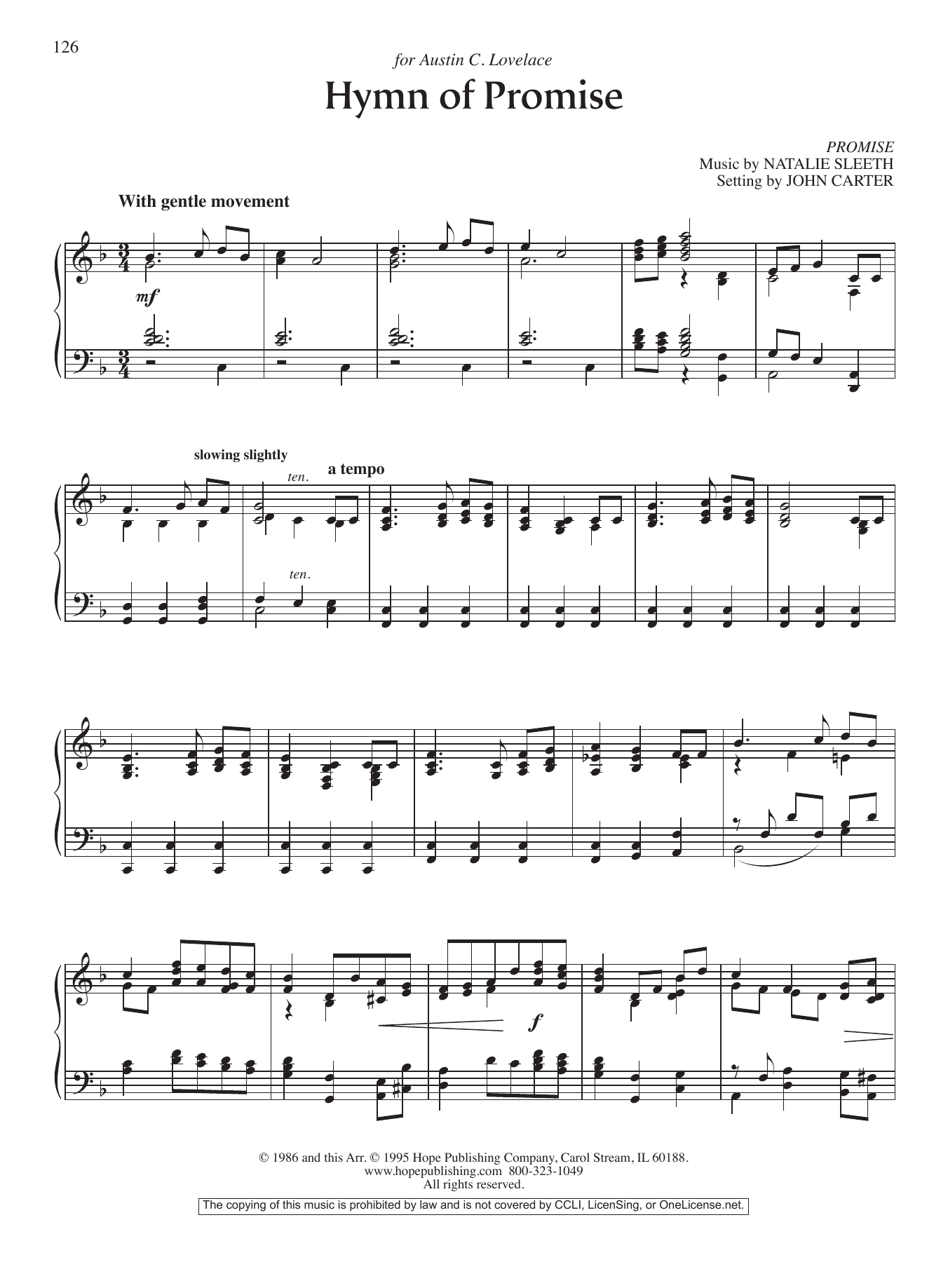 Download John Carter Hymn of Promise Sheet Music