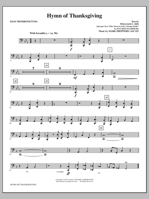 Download Mark Shepperd Hymn Of Thanksgiving - Bass Trombone/Tu Sheet Music