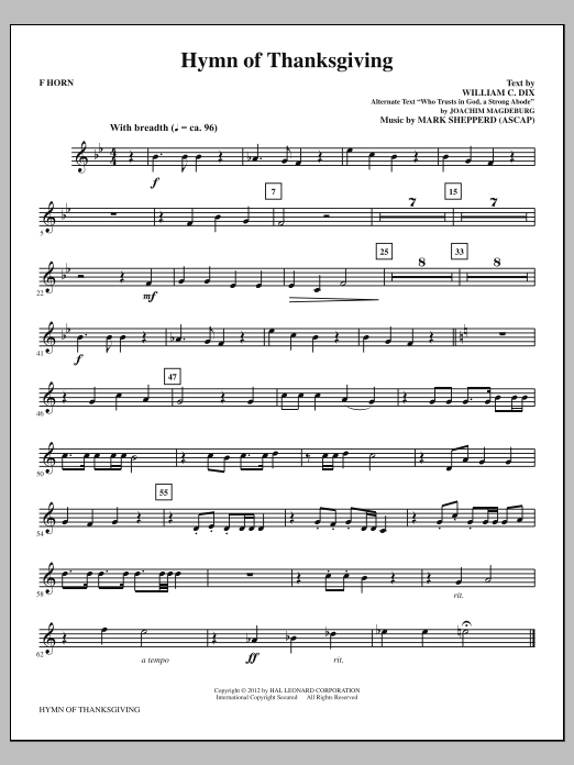 Download Mark Shepperd Hymn Of Thanksgiving - F Horn Sheet Music