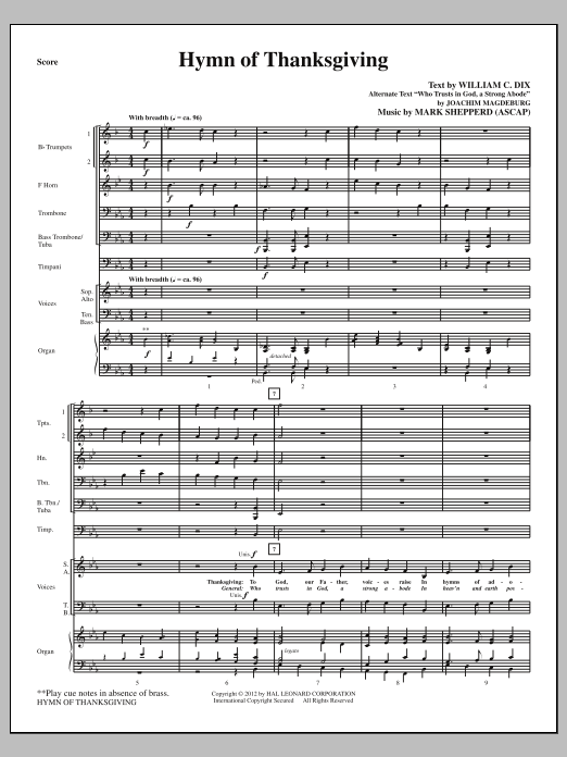 Download Mark Shepperd Hymn Of Thanksgiving - Full Score Sheet Music