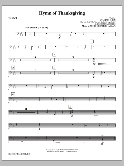 Download Mark Shepperd Hymn Of Thanksgiving - Timpani Sheet Music