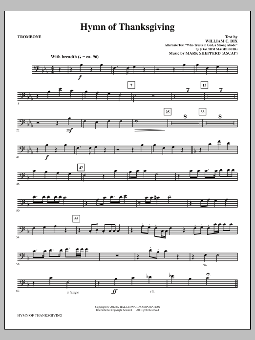 Download Mark Shepperd Hymn Of Thanksgiving - Trombone Sheet Music