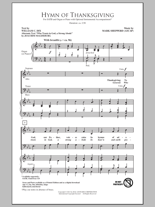 Download Mark Shepperd Hymn Of Thanksgiving Sheet Music