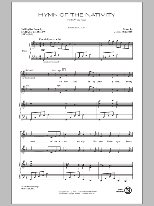 Download John Purifoy Hymn Of The Nativity Sheet Music