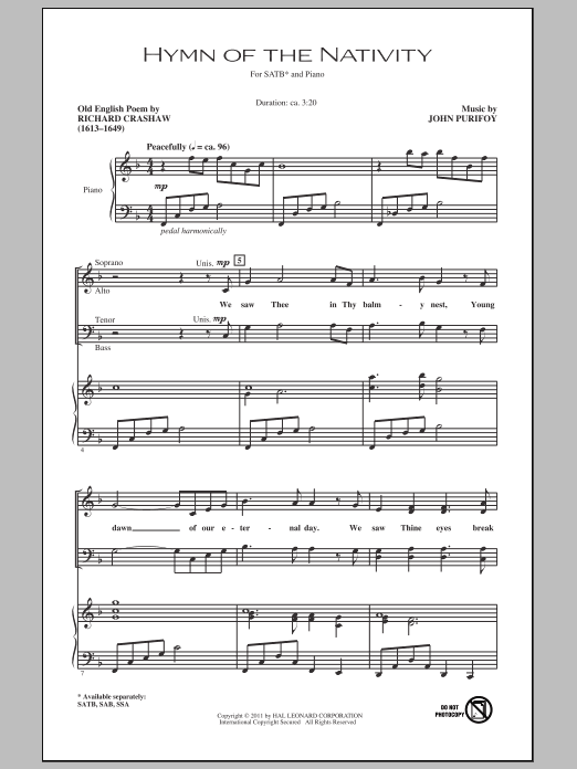 Download John Purifoy Hymn Of The Nativity Sheet Music