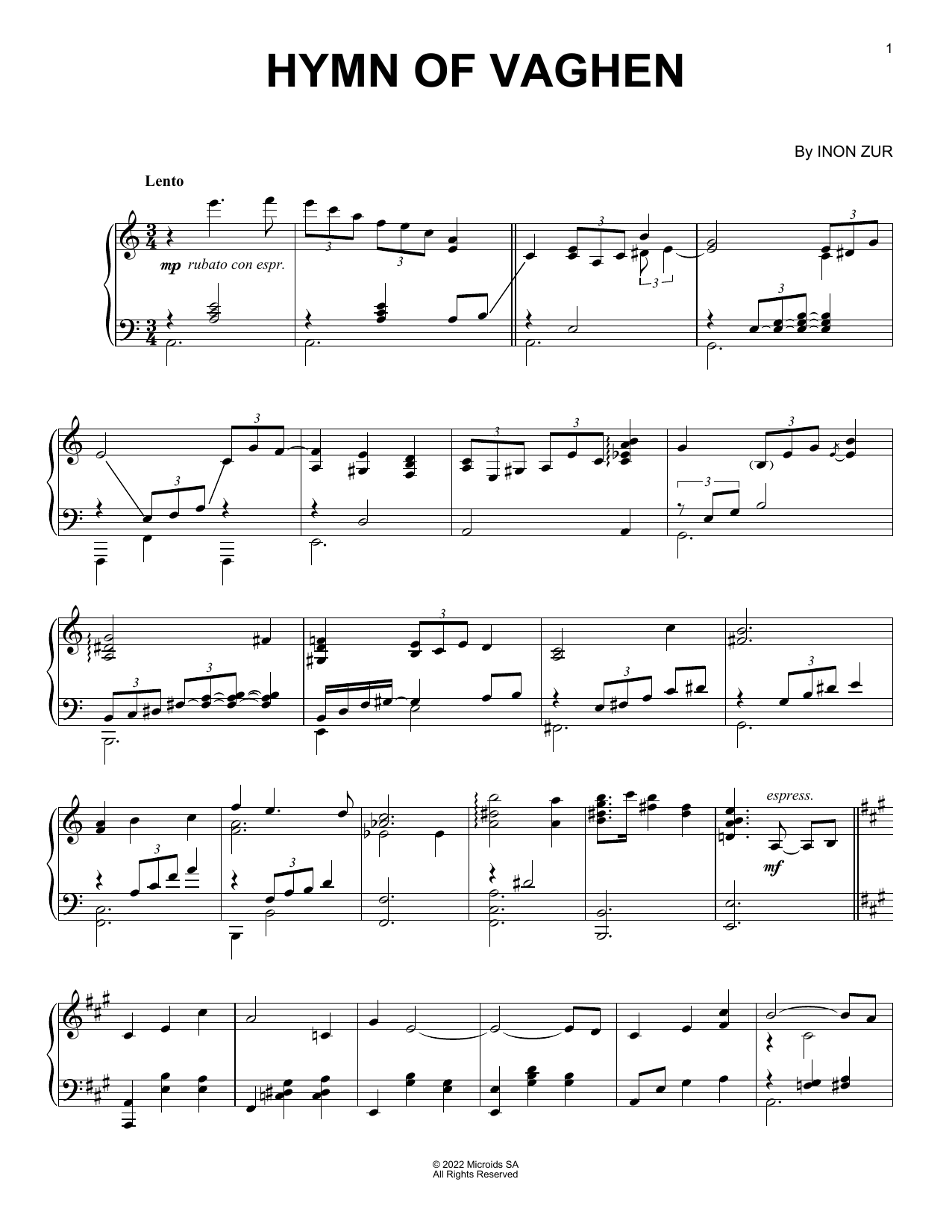 Download Inon Zur Hymn Of Vaghen (from Syberia: The World Sheet Music