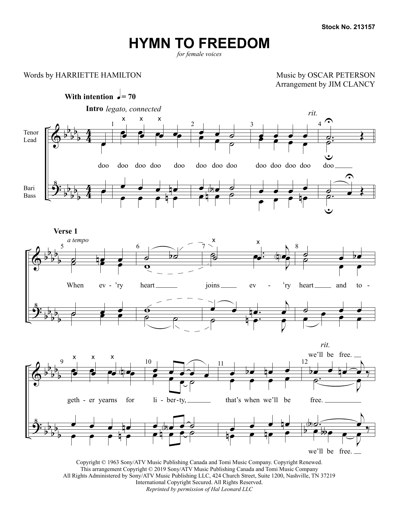 Download Oscar Peterson Hymn to Freedom (arr. Jim Clancy) Sheet Music