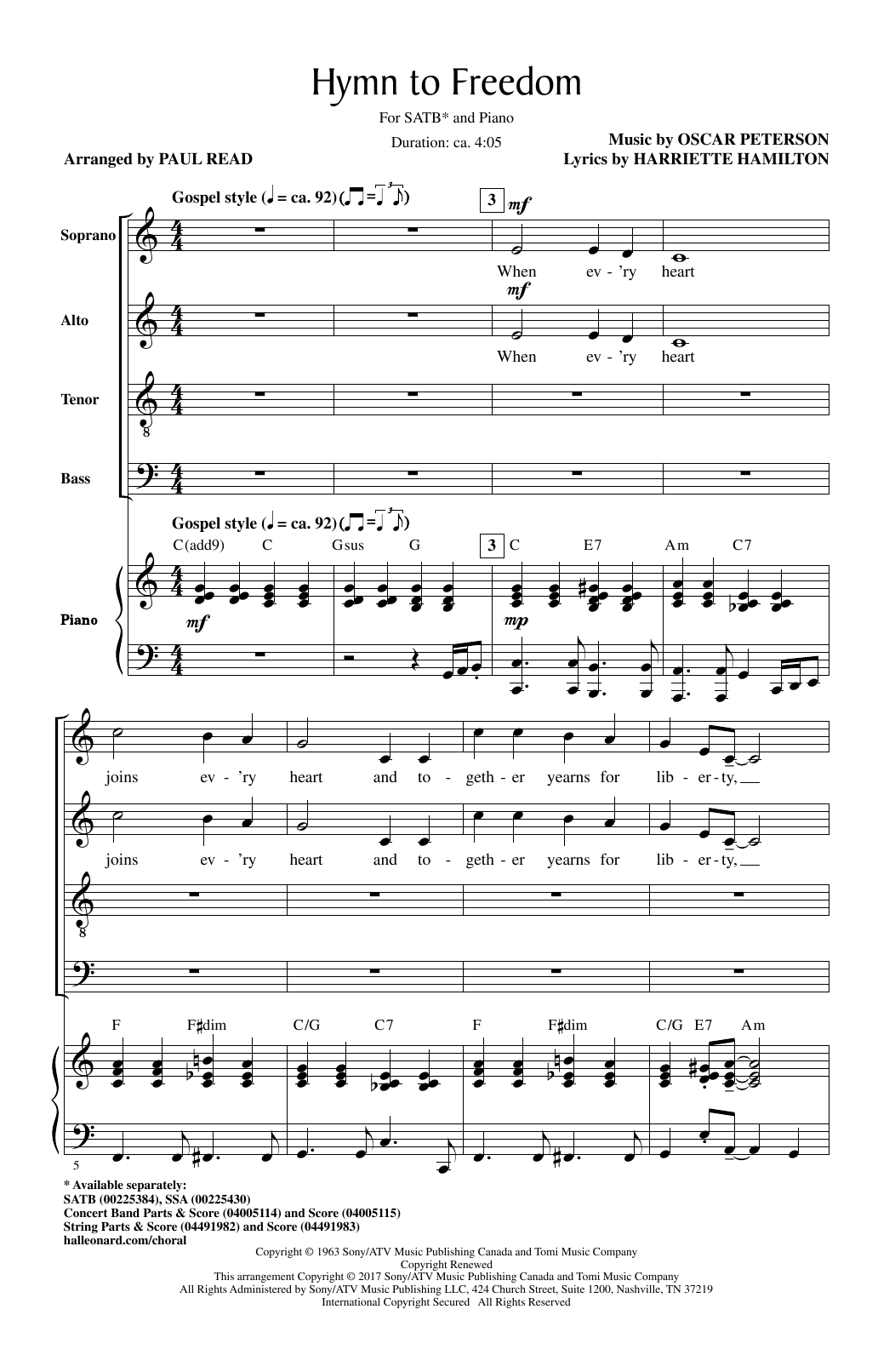 Download Oscar Peterson Hymn To Freedom (arr. Paul Read) Sheet Music