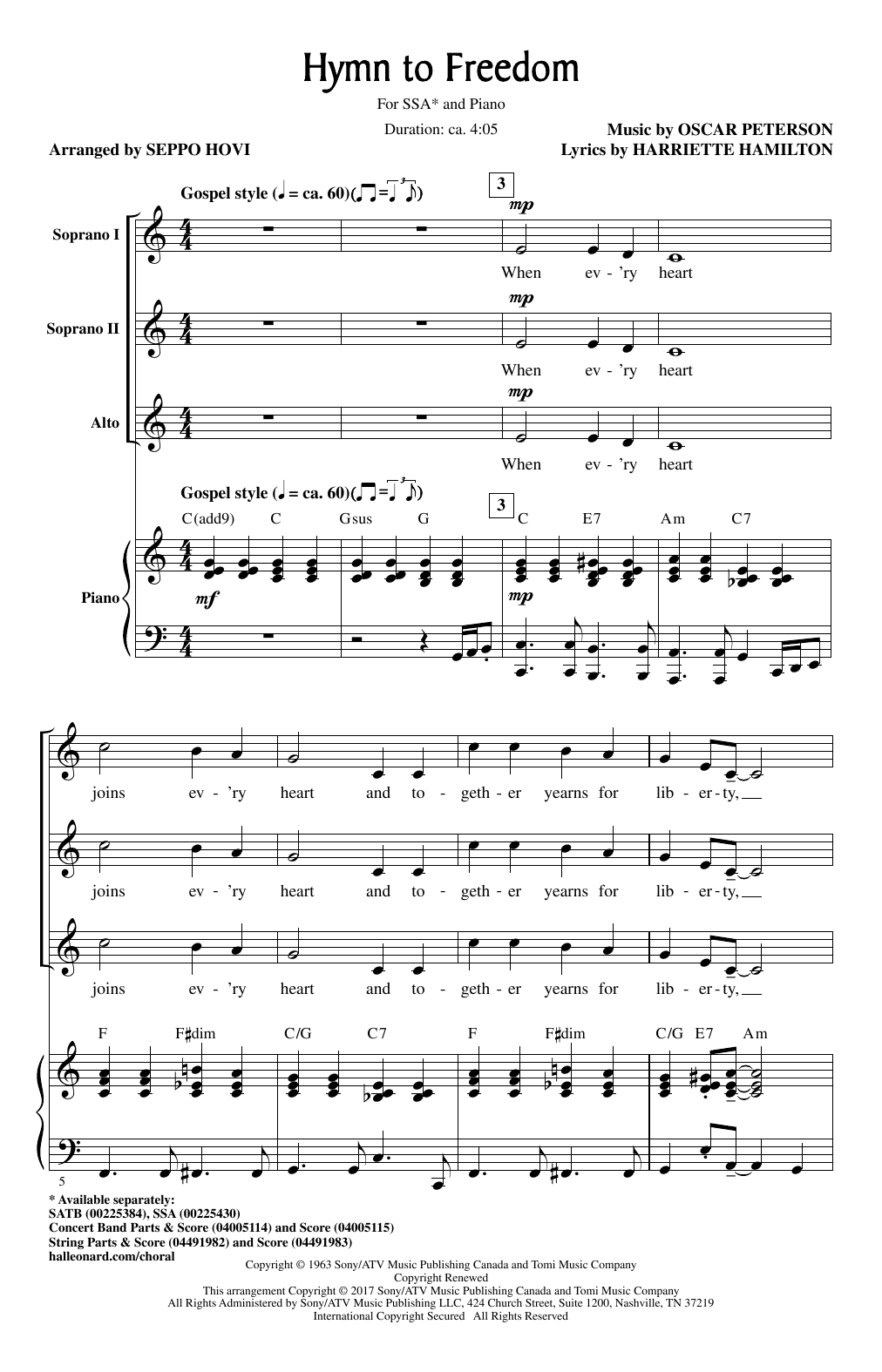 Download Oscar Peterson Hymn To Freedom (arr. Seppo Hovi) Sheet Music