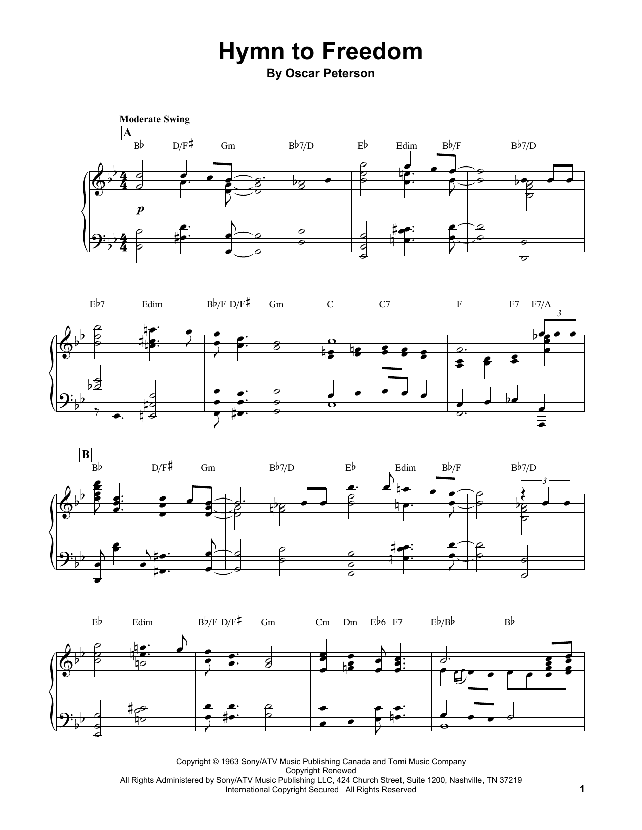 Download Oscar Peterson Hymn To Freedom Sheet Music