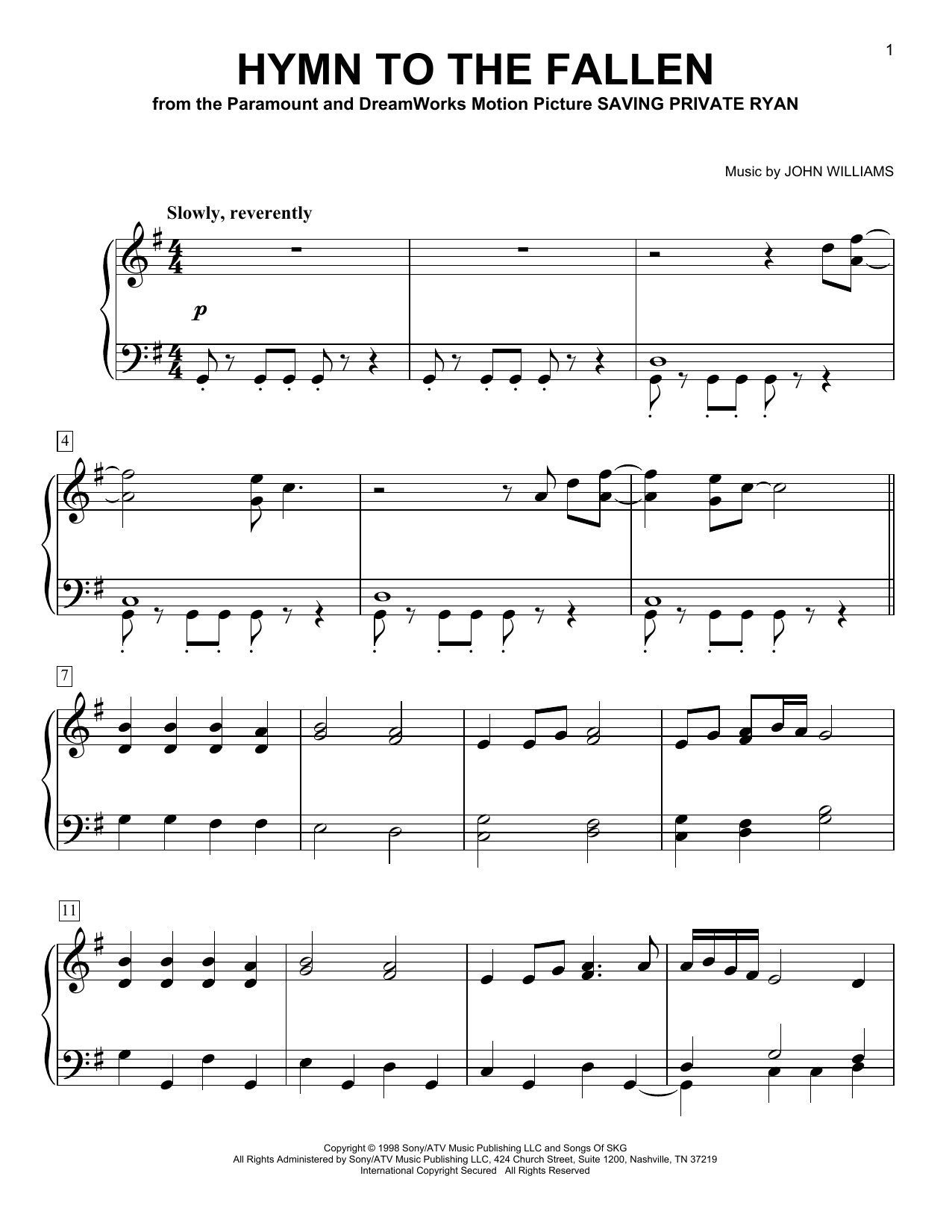 Download John Williams Hymn To The Fallen (from Saving Private Sheet Music