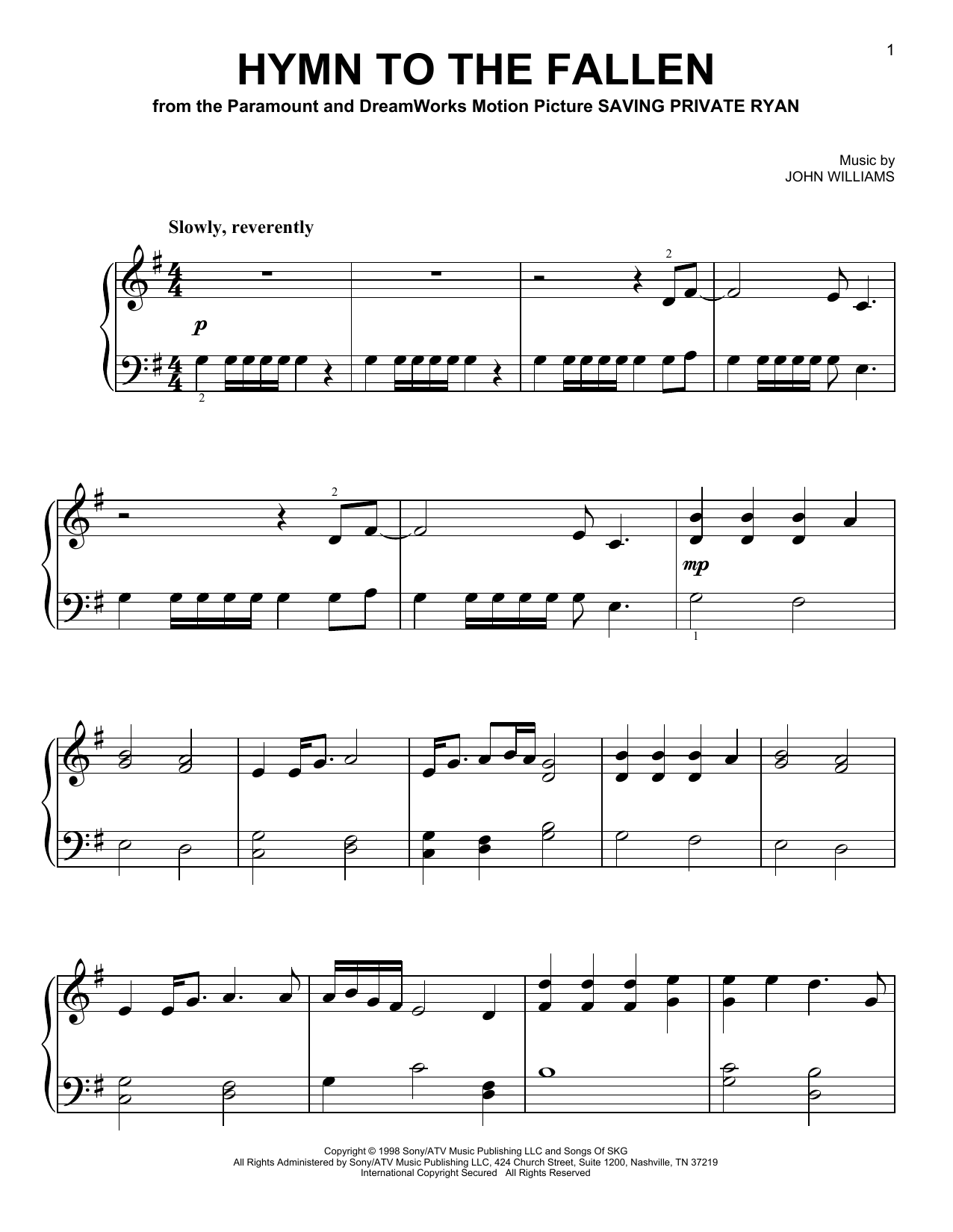 Download John Williams Hymn To The Fallen Sheet Music