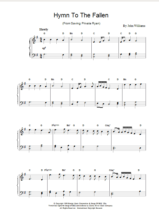John Williams Hymn To The Fallen (from Saving Private Ryan) sheet music notes printable PDF score