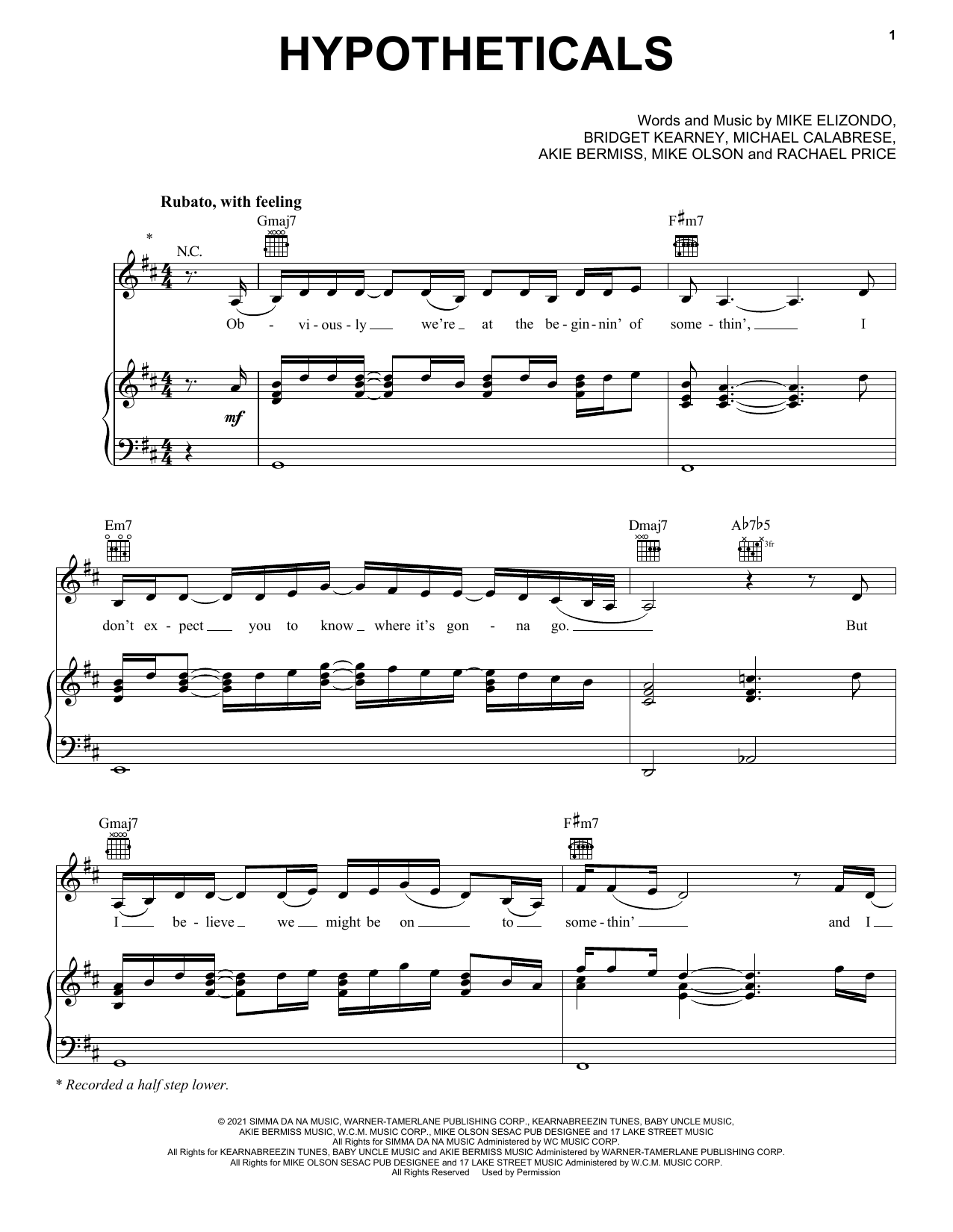 Download Lake Street Dive Hypotheticals Sheet Music