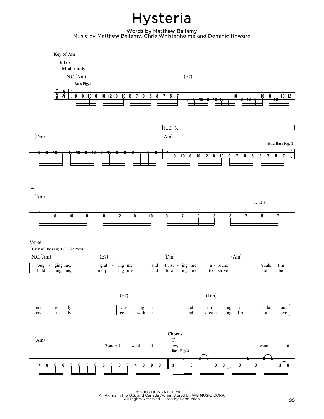 Download Muse Hysteria Sheet Music