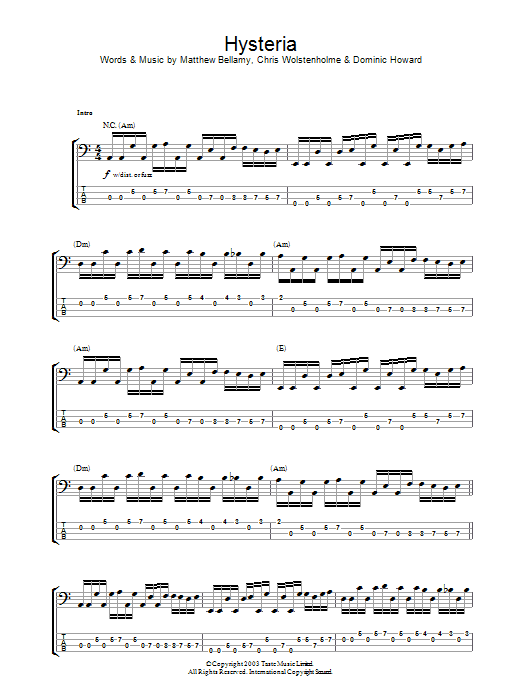 Download Muse Hysteria Sheet Music