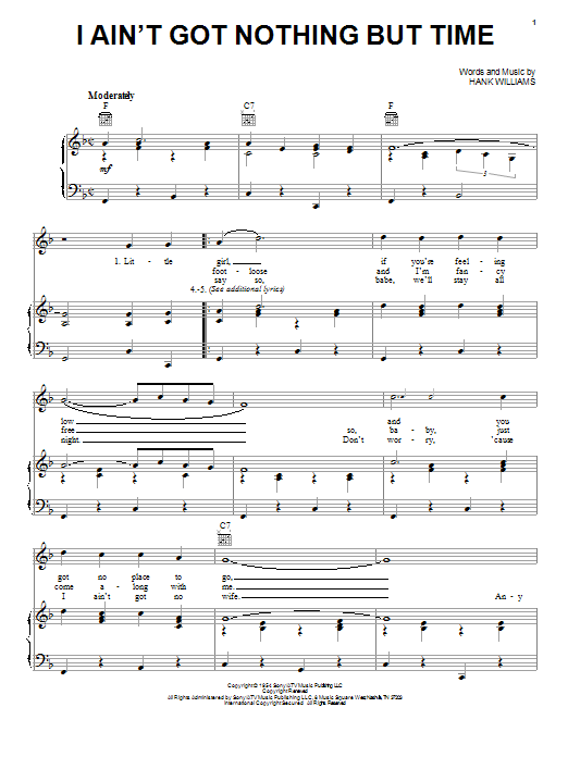Download Hank Williams I Ain't Got Nothing But Time Sheet Music