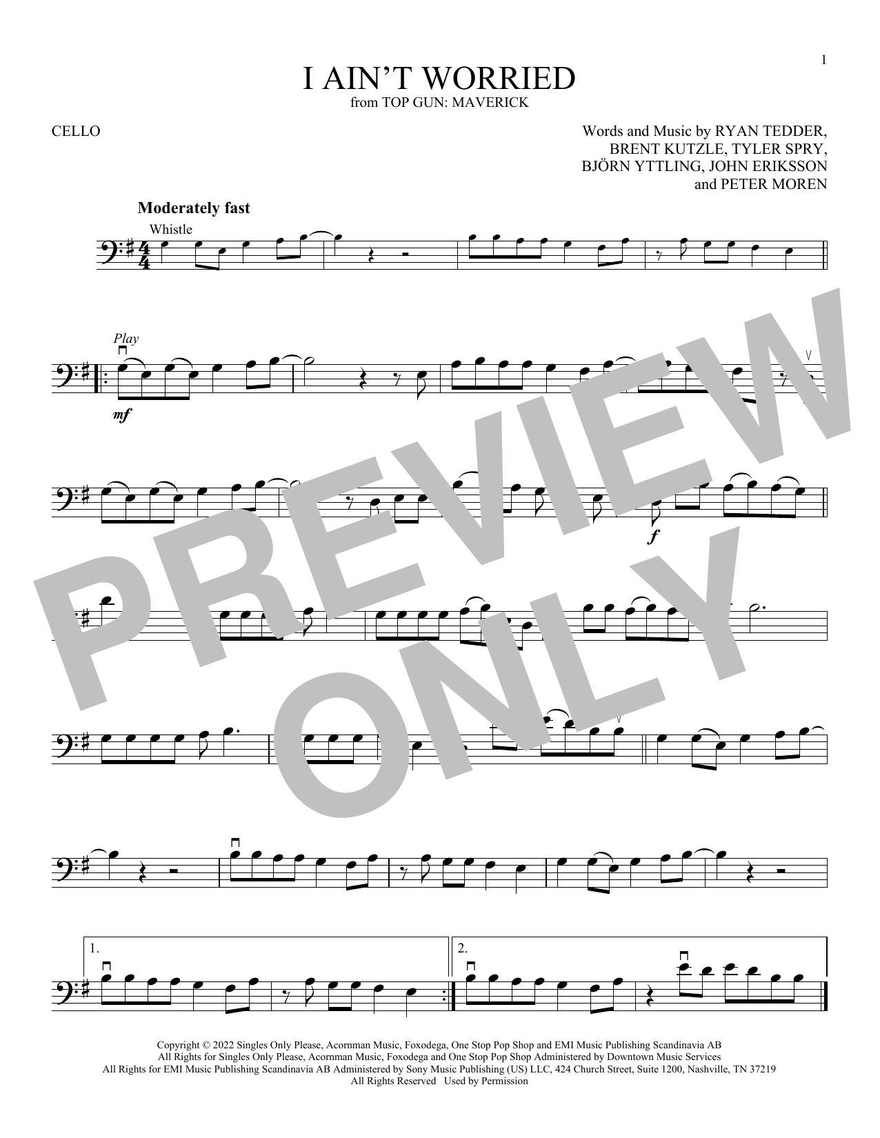 OneRepublic I Ain't Worried (from Top Gun: Maverick) sheet music notes printable PDF score