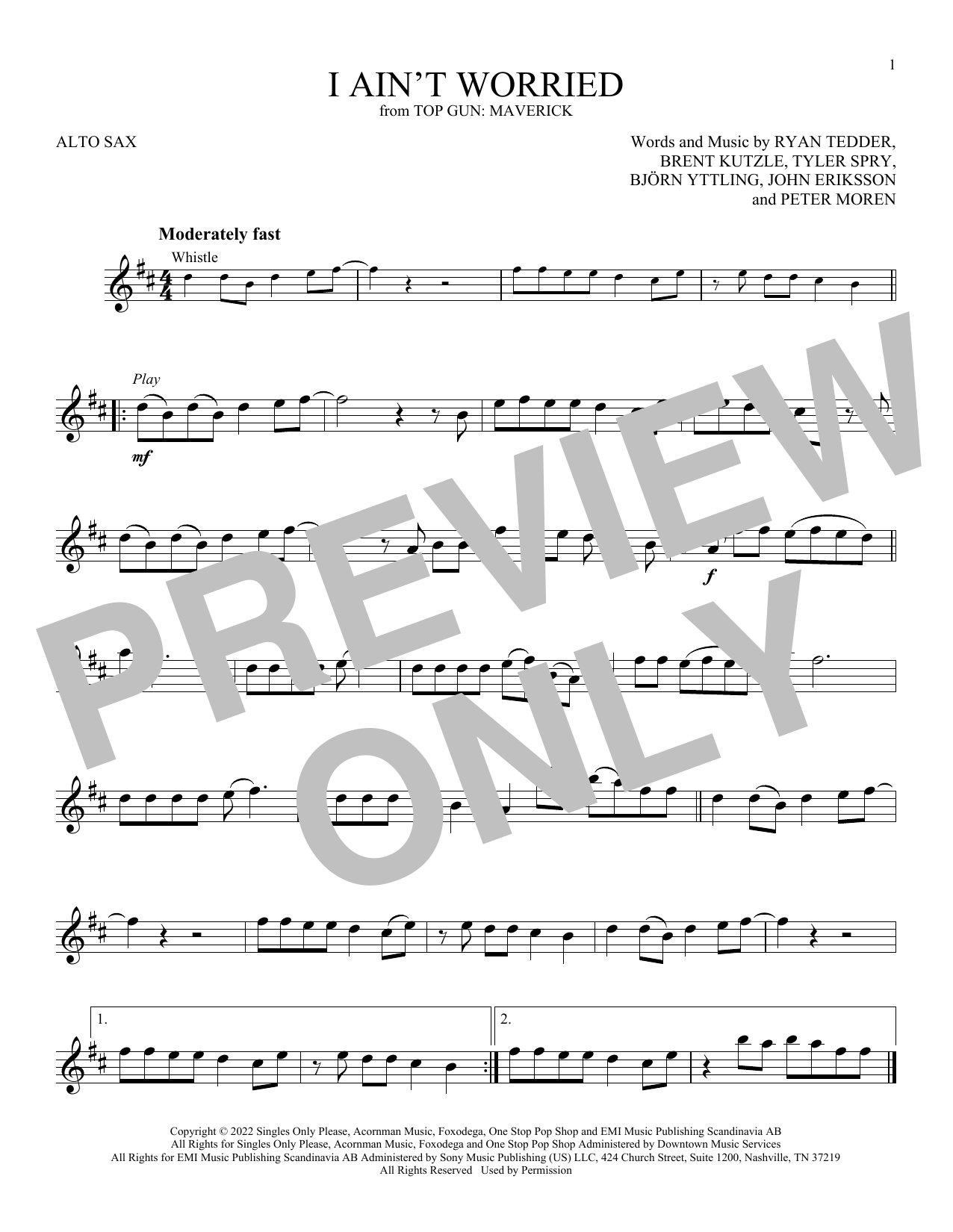 OneRepublic I Ain't Worried (from Top Gun: Maverick) sheet music notes printable PDF score