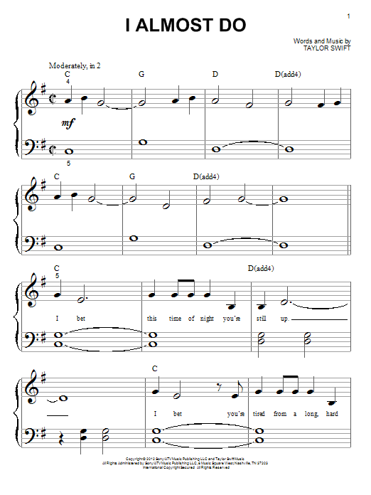 Download Taylor Swift I Almost Do Sheet Music