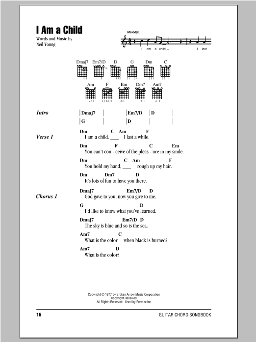 Download Neil Young I Am A Child Sheet Music