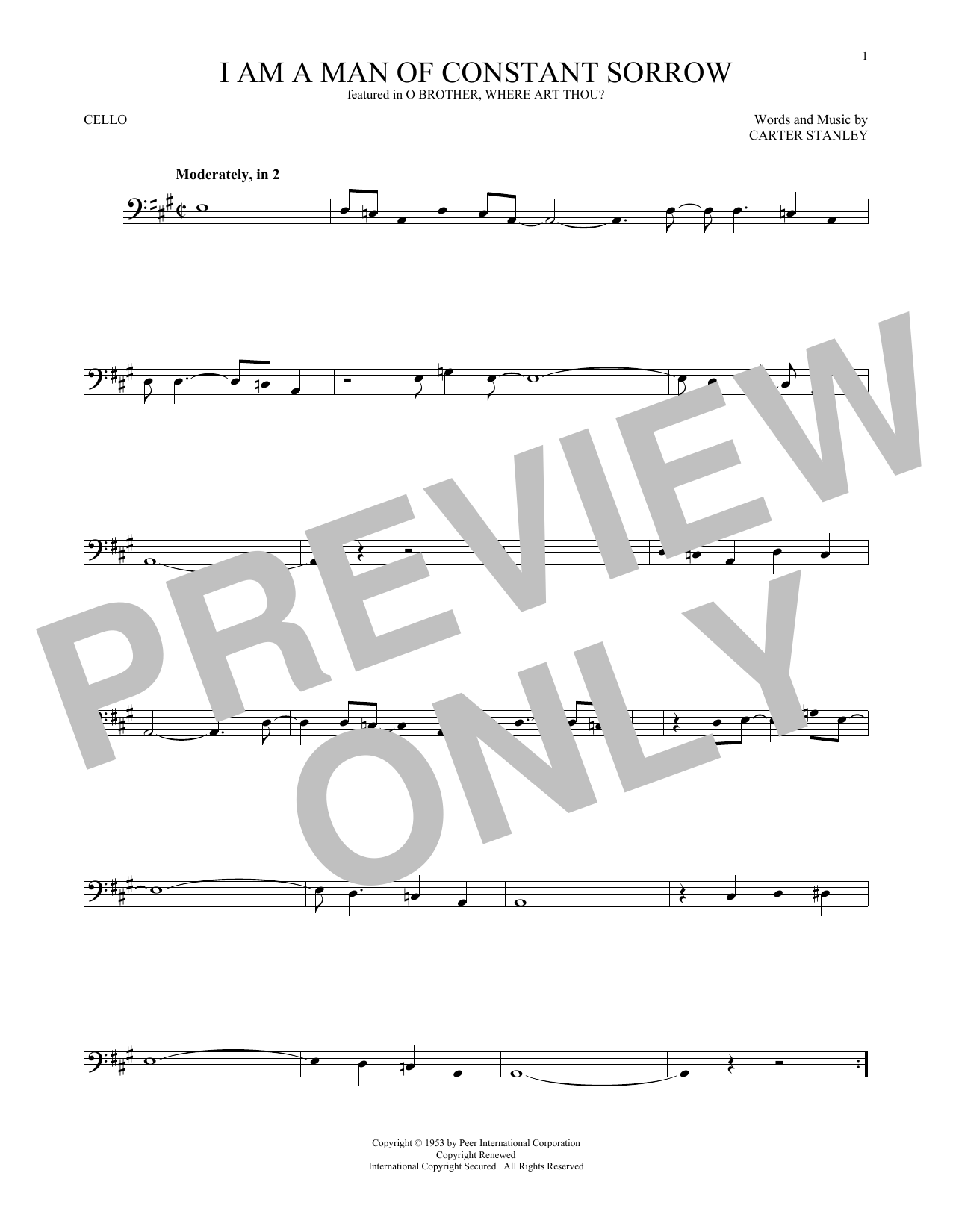 Download Carter Stanley I Am A Man Of Constant Sorrow Sheet Music
