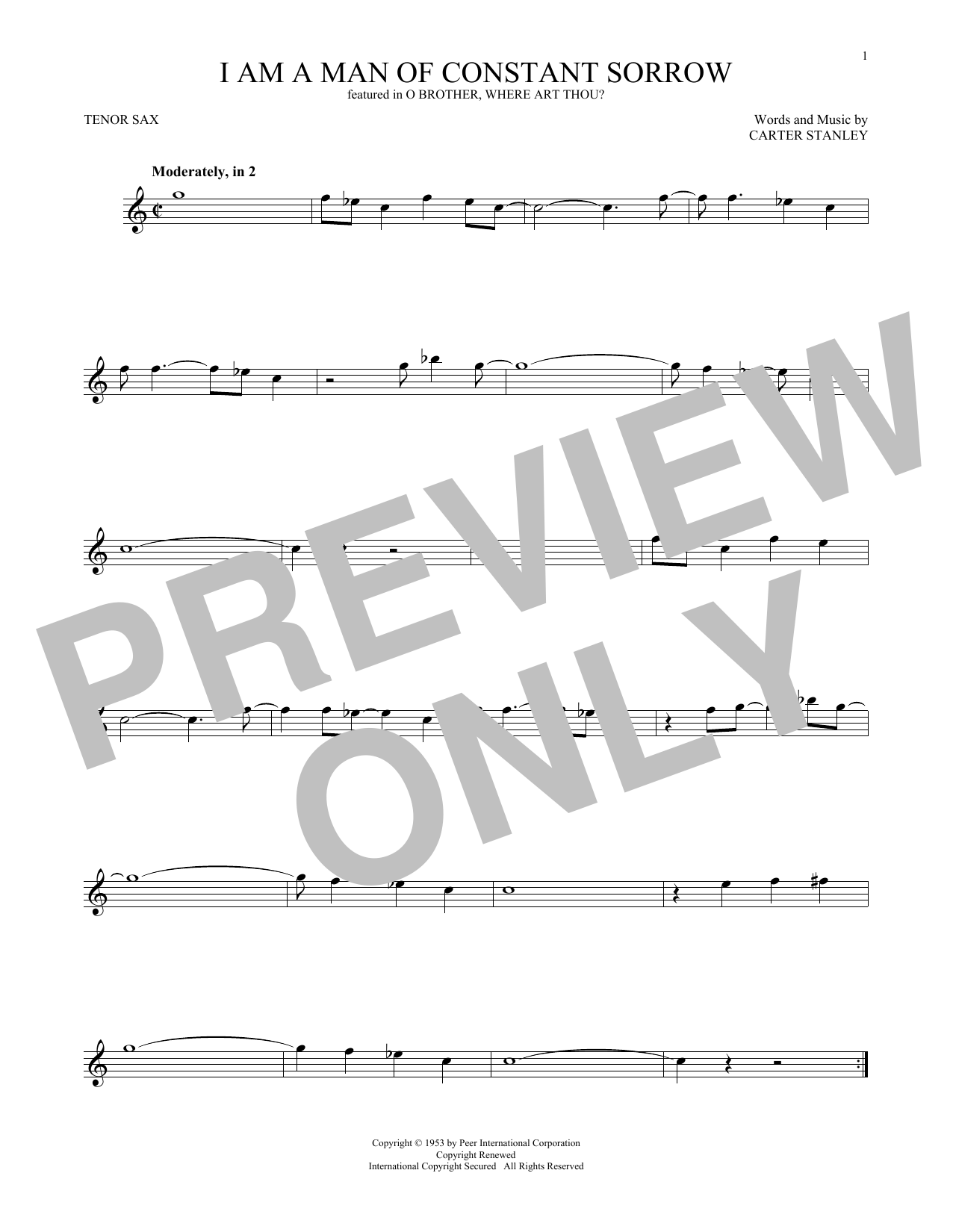 Download Carter Stanley I Am A Man Of Constant Sorrow Sheet Music