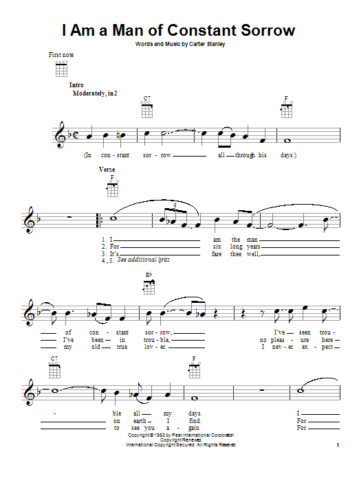Download The Soggy Bottom Boys I Am A Man Of Constant Sorrow Sheet Music