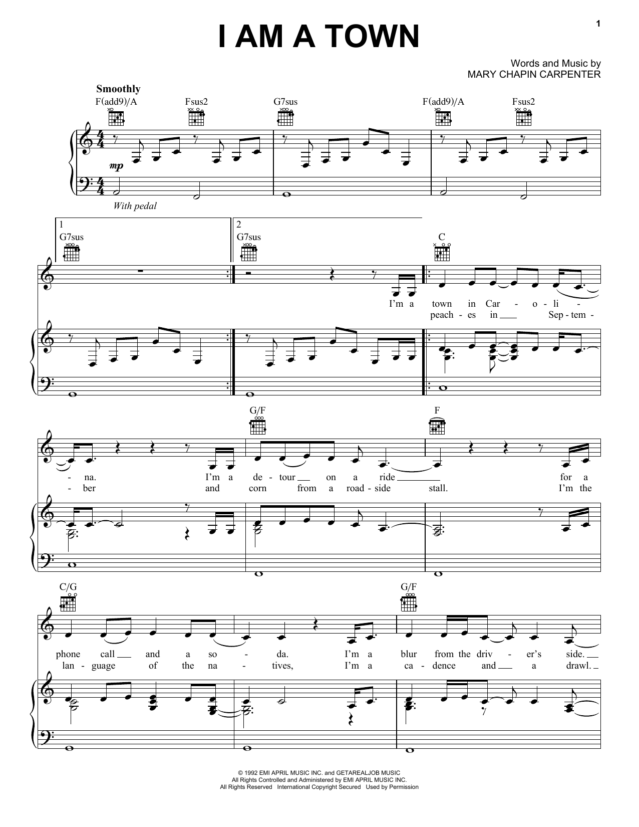 Download Mary Chapin Carpenter I Am A Town Sheet Music