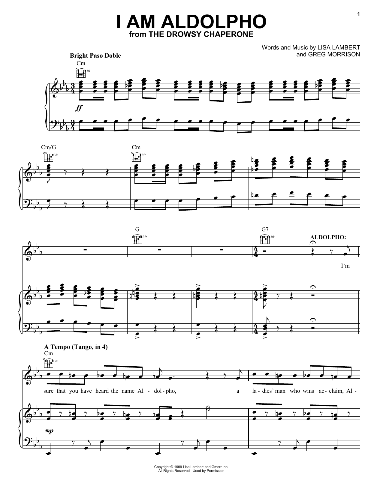 Download Lisa Lambert and Greg Morrison I Am Aldolpho (from The Drowsy Chaperon Sheet Music