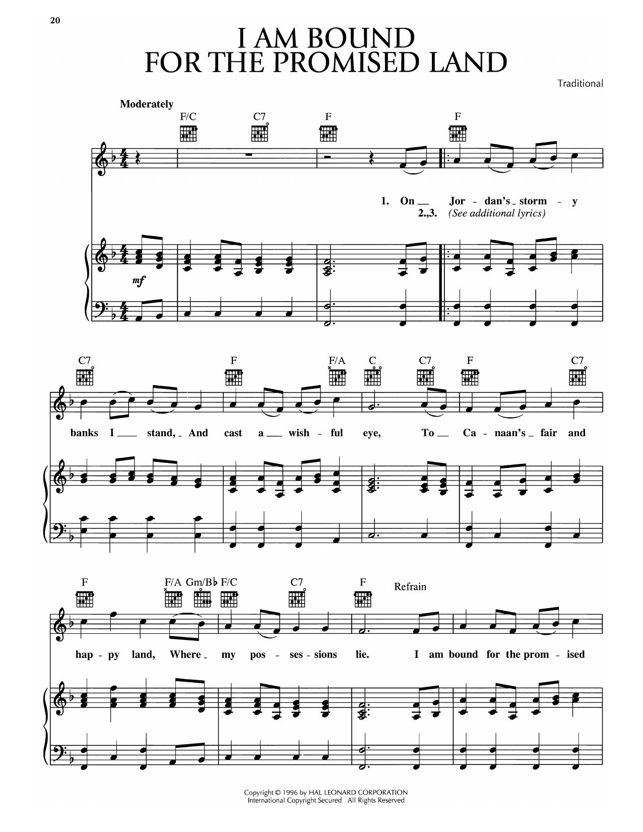 Download Traditional I Am Bound For The Promised Land Sheet Music