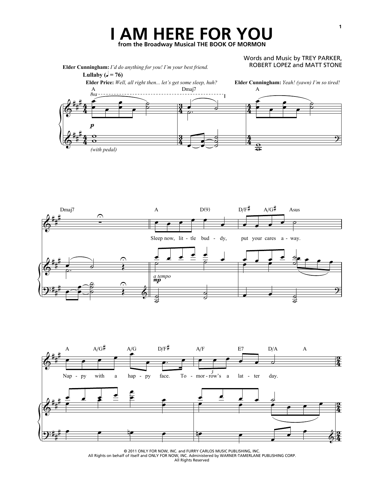 Download Trey Parker & Matt Stone I Am Here For You (from The Book of Mor Sheet Music