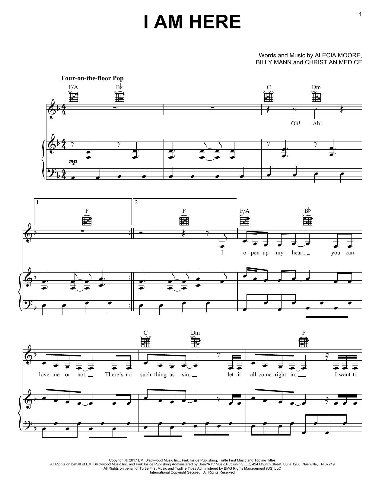Download Pink I Am Here Sheet Music