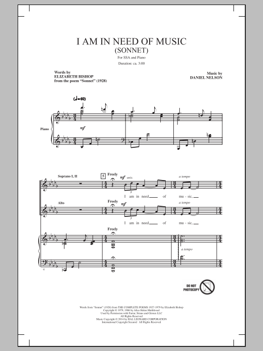 Download Daniel Nelson I Am In Need Of Music (Sonnet) Sheet Music