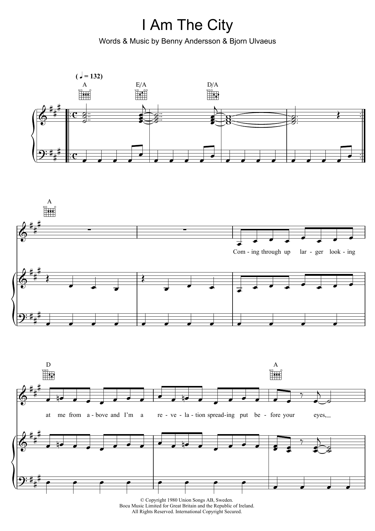 Download ABBA I Am The City Sheet Music