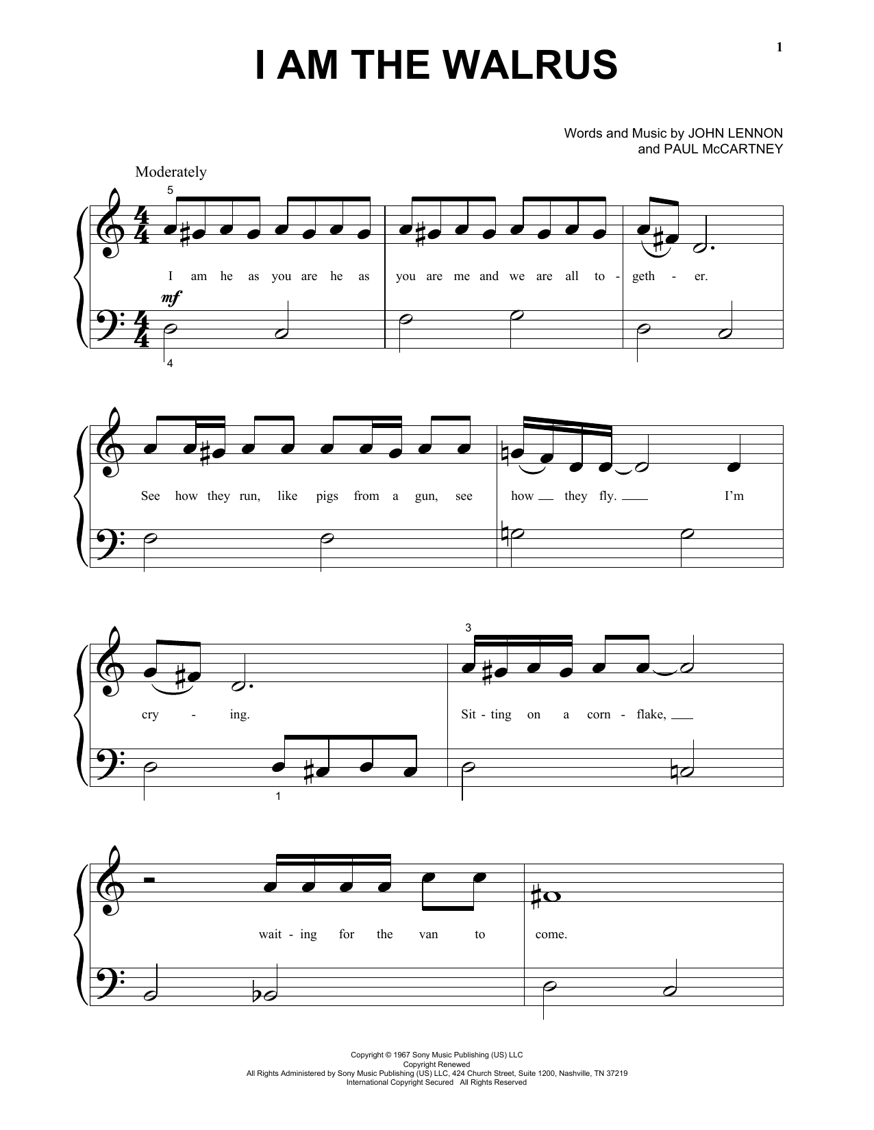 Download The Beatles I Am The Walrus Sheet Music