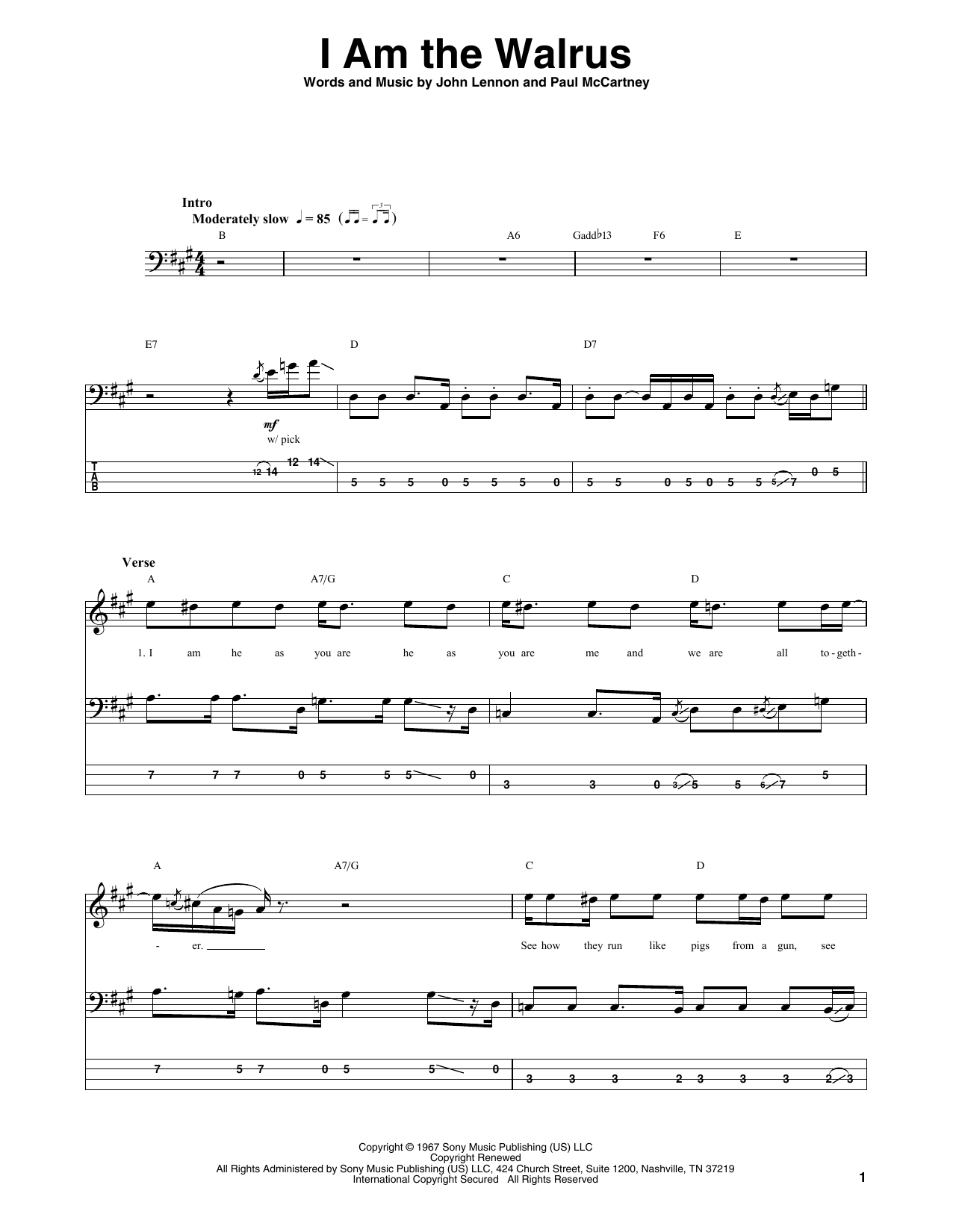 Download The Beatles I Am The Walrus Sheet Music