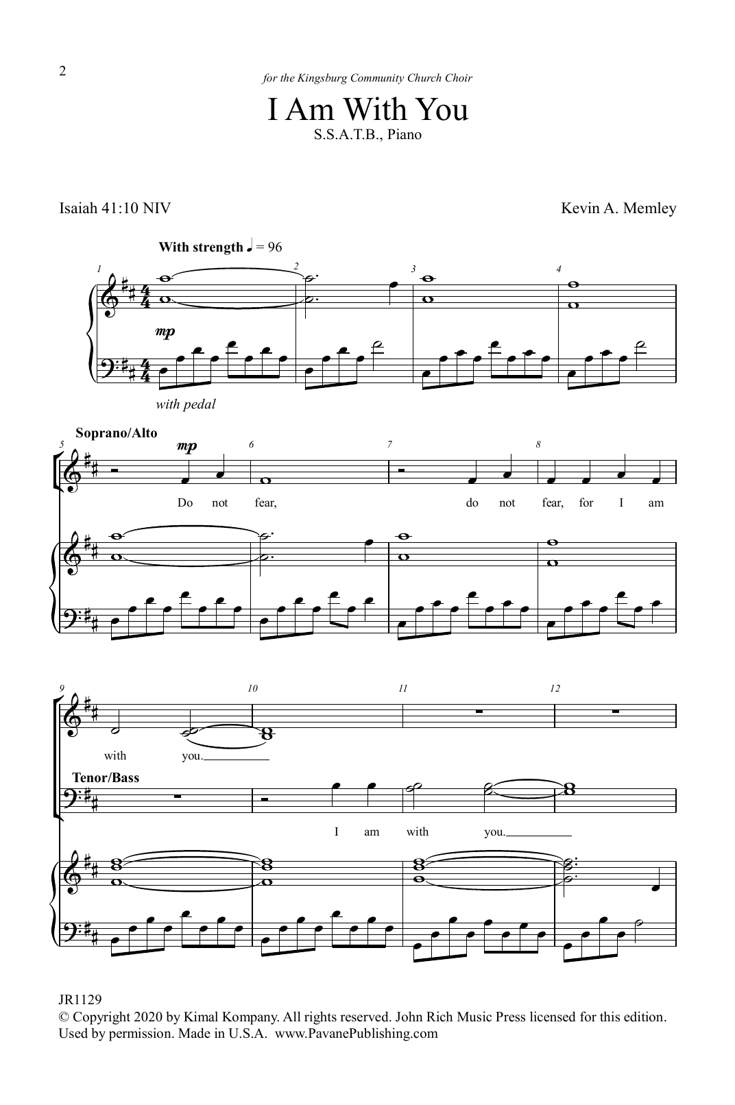 Download Kevin A. Memley I Am With You Sheet Music
