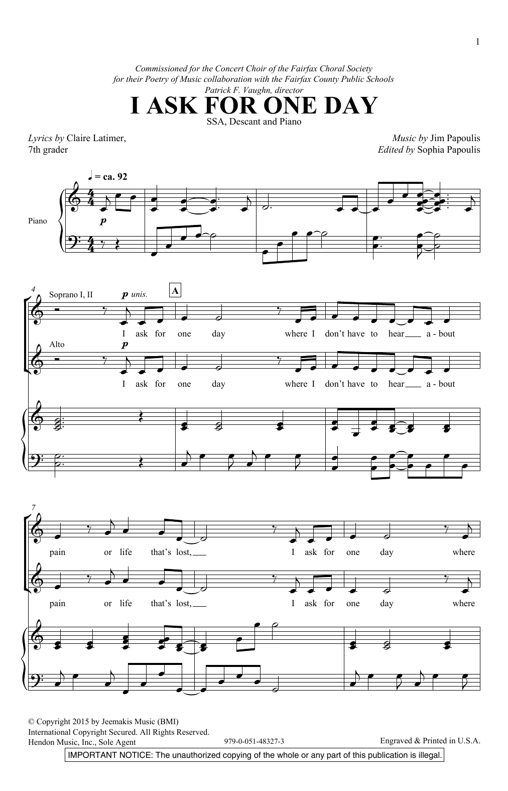 Download Jim Papoulis I Ask For One Day Sheet Music