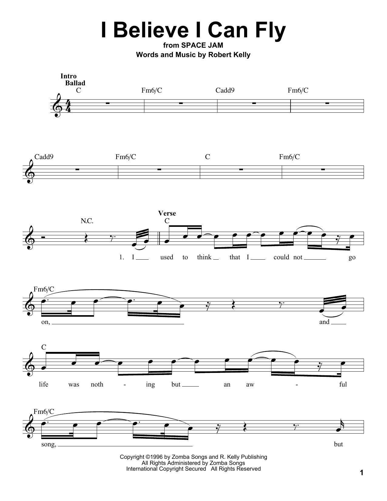 Download R. Kelly I Believe I Can Fly Sheet Music