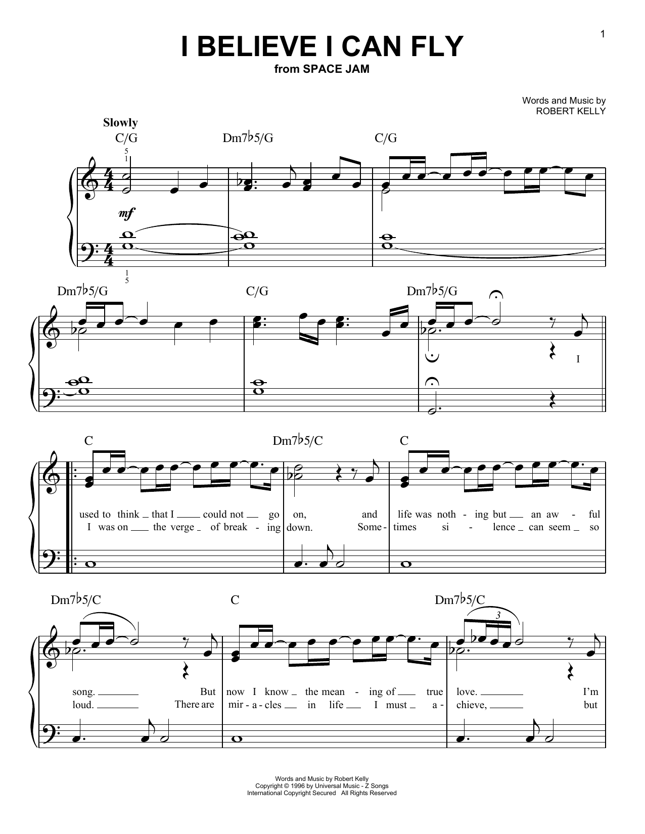 Download R Kelly I Believe I Can Fly Sheet Music