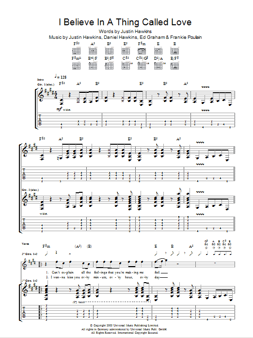 Download The Darkness I Believe In A Thing Called Love Sheet Music