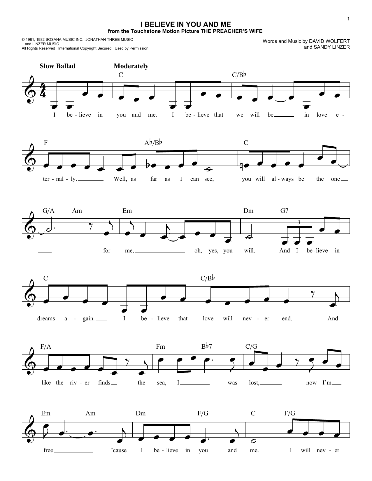 Download The Four Tops I Believe In You And Me Sheet Music